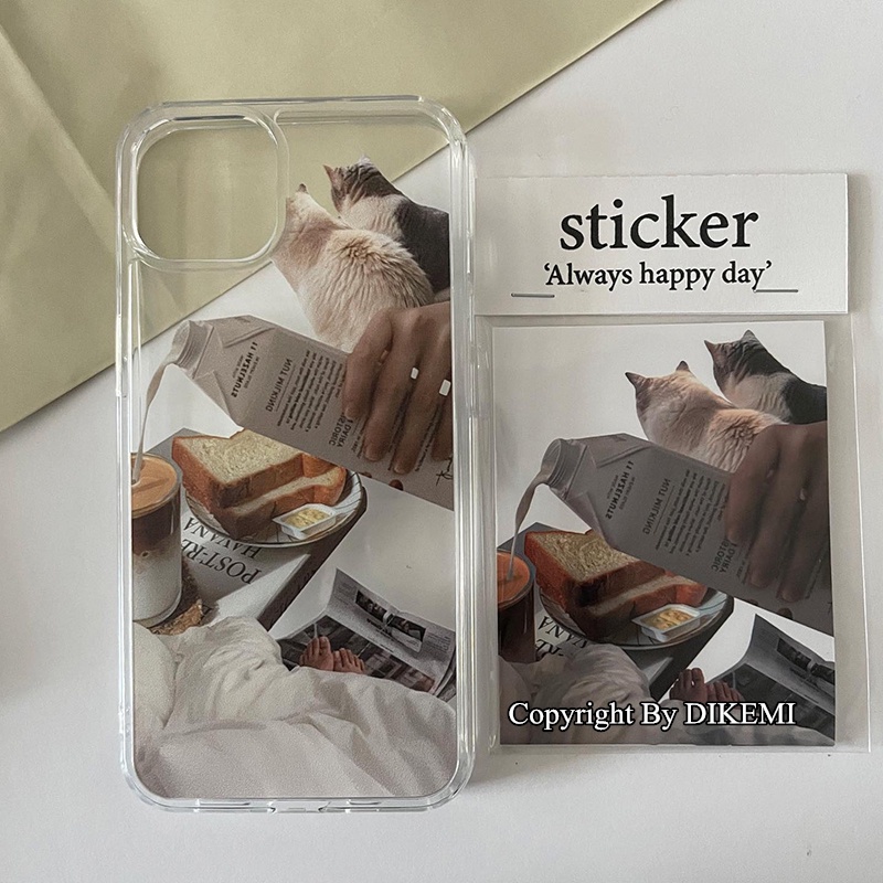 Ốp Điện Thoại silicone Mềm Trong Suốt In Hình Mèo & Sữa Hàn Quốc Cho iphone14 / 13promax / 14pro / 13 / 12 / 11