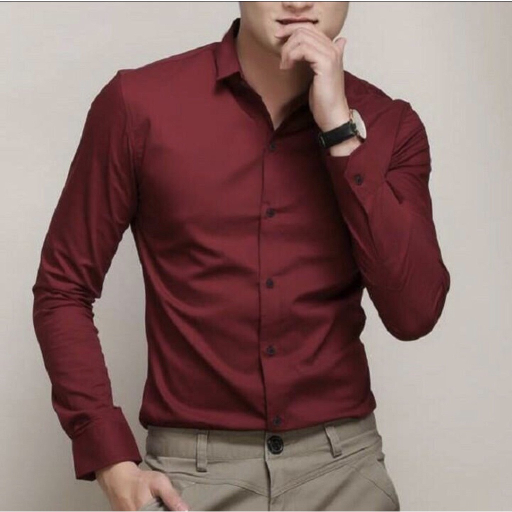 Áo sơ mi tay dài màu trơn chất lụa không nhăn phom body kuphong shop