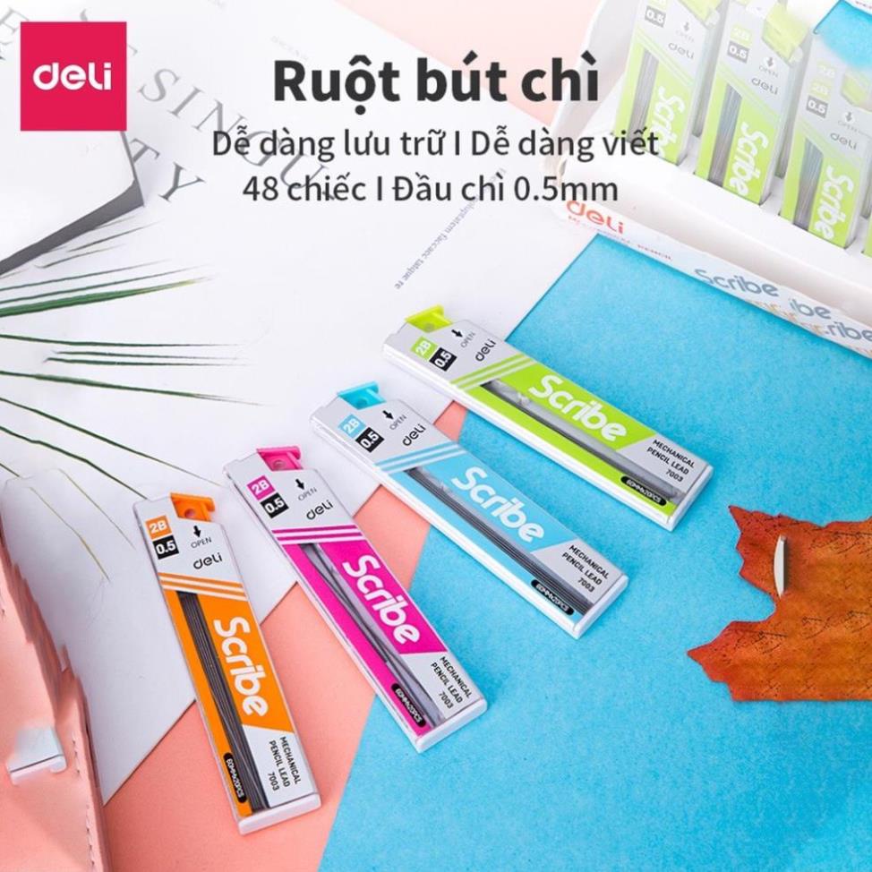 Ruột bút chì 0.5mm/0,7mm Deli, Xanh dương/Cam/Xanh lục/Hồng - 1 Ống - E7003/E7004 - HIKOMA STORE