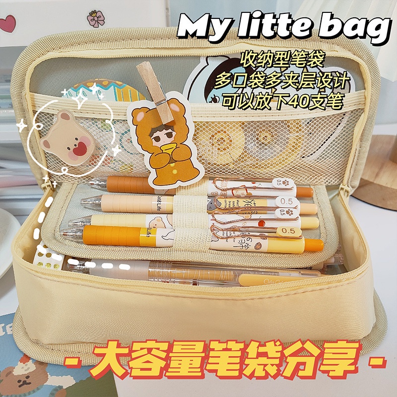 Hộp Đựng Bút Dạng Gập Hình Vuông Sức Chứa Lớn Họa Tiết Hoạt Hình Dễ Thương Cho Học Sinh