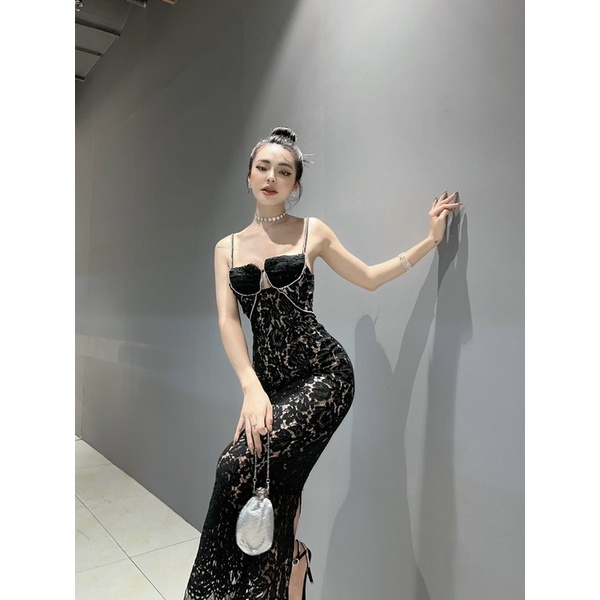 Đầm body ren 2 dây đính đá. Đầm ôm body hai dây phối ren lót sang trọng. Đầm body tôn dáng sexy gợi cảm. Đầm dự tiệc