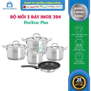 Bộ nồi chảo chống dính inox cao cấp FIVESTAR 3 đáy từ