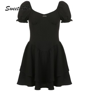 Đầm ôm SweeticMe Mới Thời Trang Mỏng Tay Ngắn Màu Trơn Cổ Chữ U