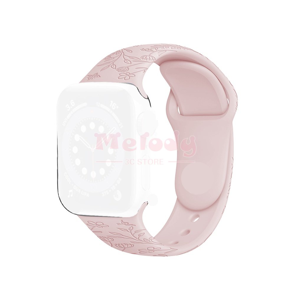 Dây Đồng Hồ Thông Minh Bằng Silicon Họa Tiết Hoa Dập Nổi 8 / 7 / 6 / SE / 5 / 4 / 3 45 / 44 / 42 / 41 / 40 / 38mm