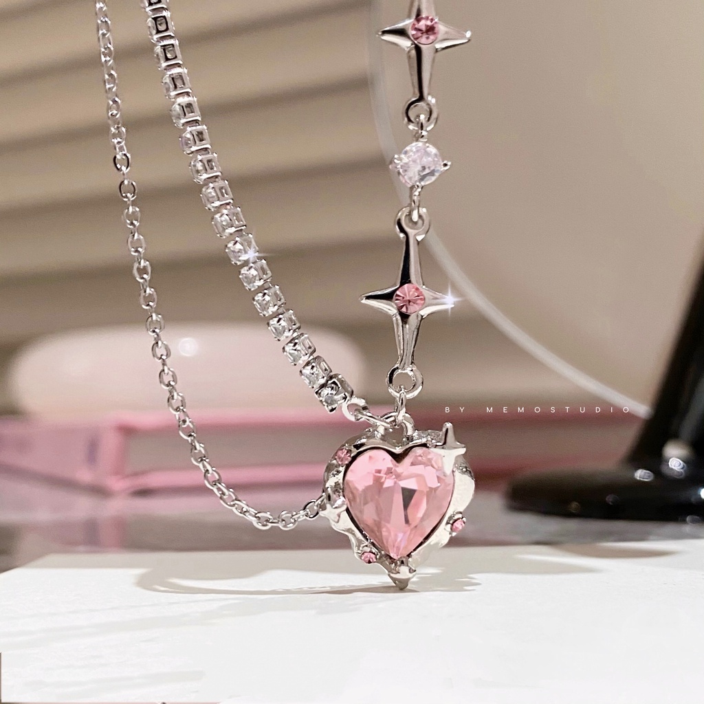 Vòng Cổ Choker Mặt Hình Mũi Tên / Trái Tim Đính Đá Zircon Màu Hồng Ngọt Ngào Thanh Lịch Cho Nữ