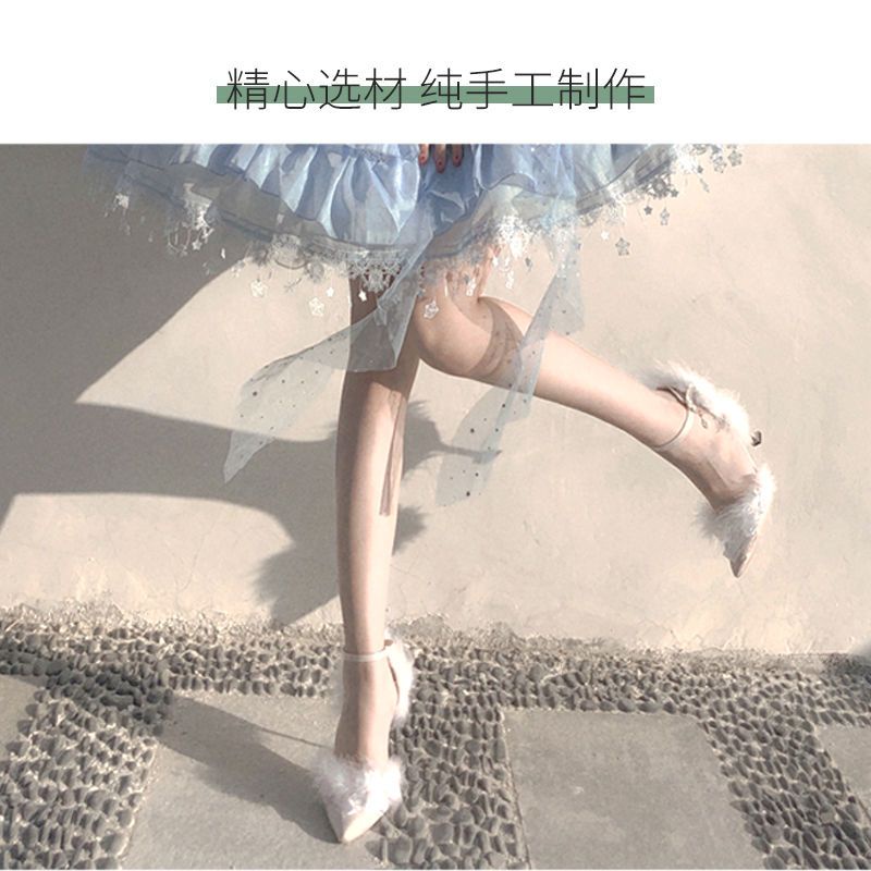 Giày Cao Gót Mũi Nhọn Thủ Công Bằng Nhung Đám Mây One Soaring Thỏ lolita Mùa Thu Đông Chính Hãng Niche No Va Chạm