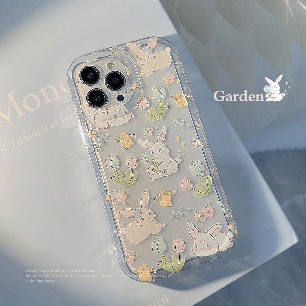 Ốp Điện Thoại tpu Mềm Trong Suốt Chống Sốc In Hình Thỏ Và Hoa Cho iphone 11 12 13 14 15 plus pro max