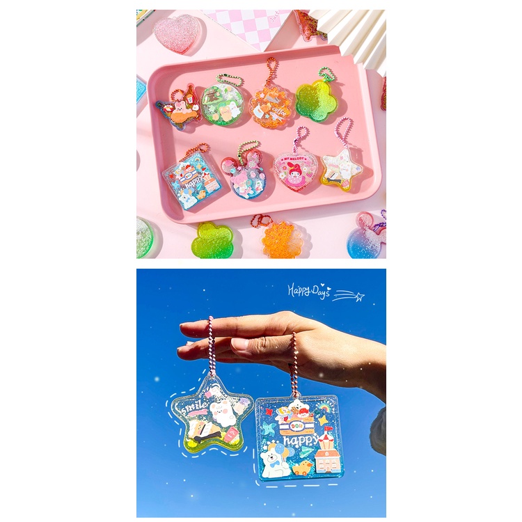 Peach Free chain Quicksand cartoon design cute pendant DIY pendant acrylic keychain