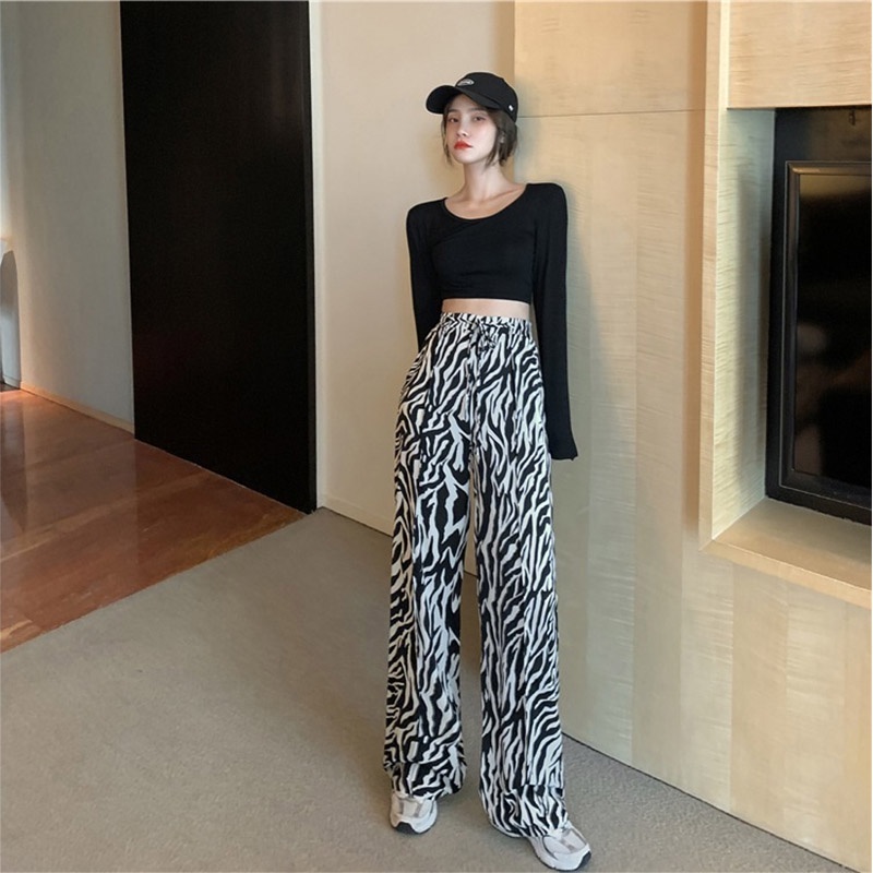 Quần Ống Rộng Lưng Cao Họa Tiết Ngựa Vằn Thời Trang Mùa Hè Mới 2023 Dành Cho Bạn Nữ