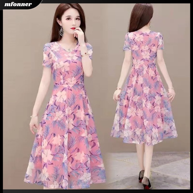 Đầm Tay Ngắn Cổ Chữ V Họa Tiết Hoa Cổ Điển Thời Trang Cho Nữ