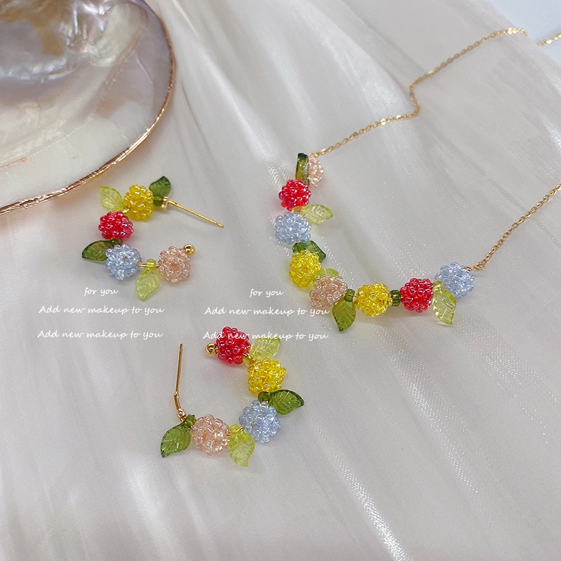 Set Khuyên Tai Vòng Hoa Đính Hạt Nhiều Màu Độc Đáo