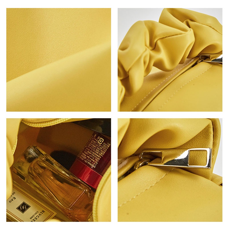 Mischa Túi Đựng Mỹ Phẩm Cầm Tay Bằng Da PVC Xếp Ly Sức Chứa Lớn Màu Trơn Đơn Giản Xu Hướng Mới