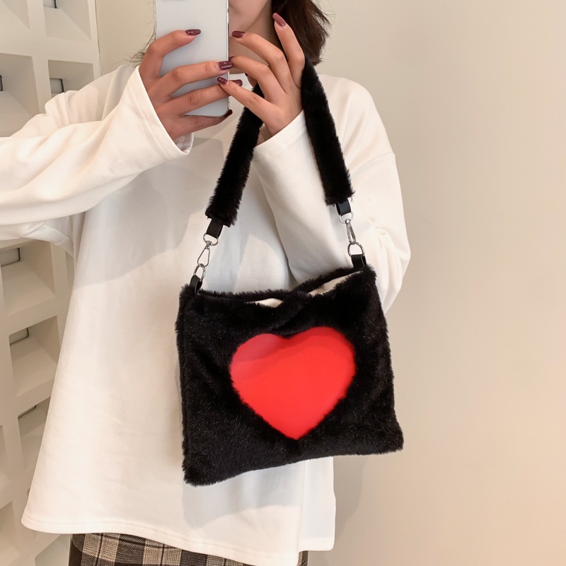 Túi Đeo JASMIN NOIR Chéo Vai In Hình Trái Tim Lông Xù Thời Trang Dành Cho Nữ