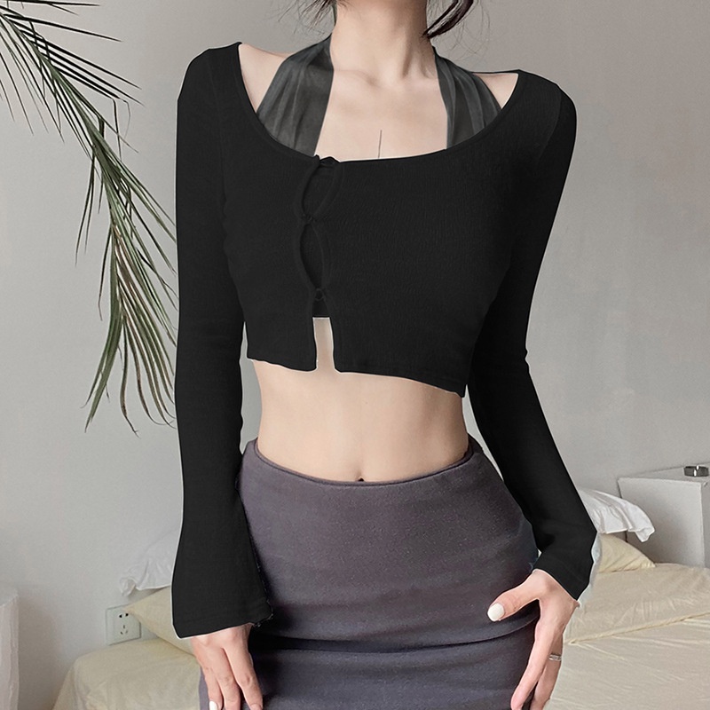 Áo cardigan Tay Dài Hở Rốn Phong Cách Âu Mỹ Thời Trang Quyến Rũ Cho Nữ