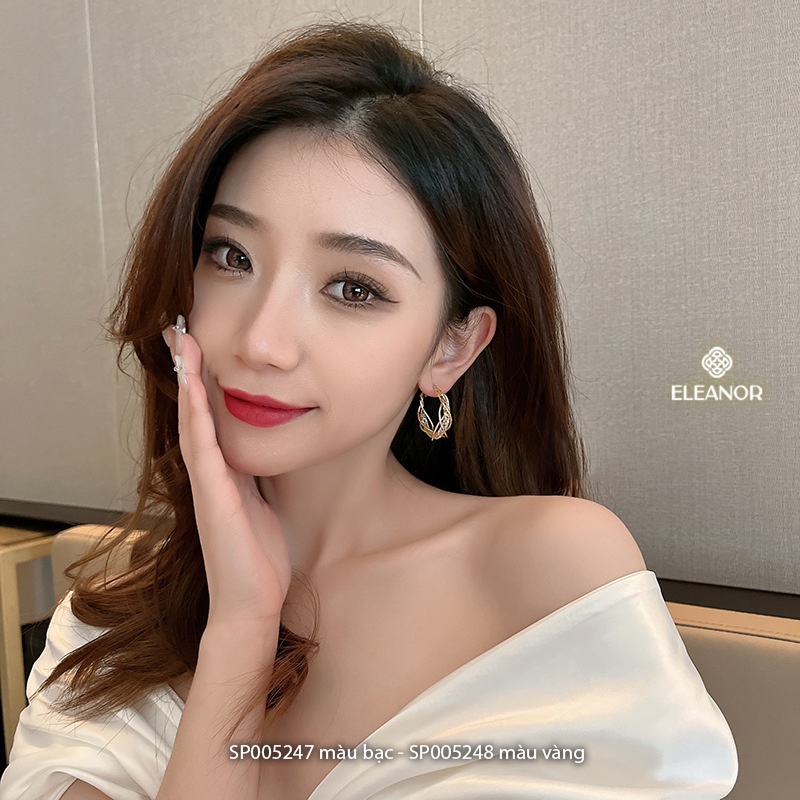 Bông tai nữ chuôi bạc 925 Eleanor Accessories hình tròn viền cong lượn sóng phụ kiện trang sức 5247