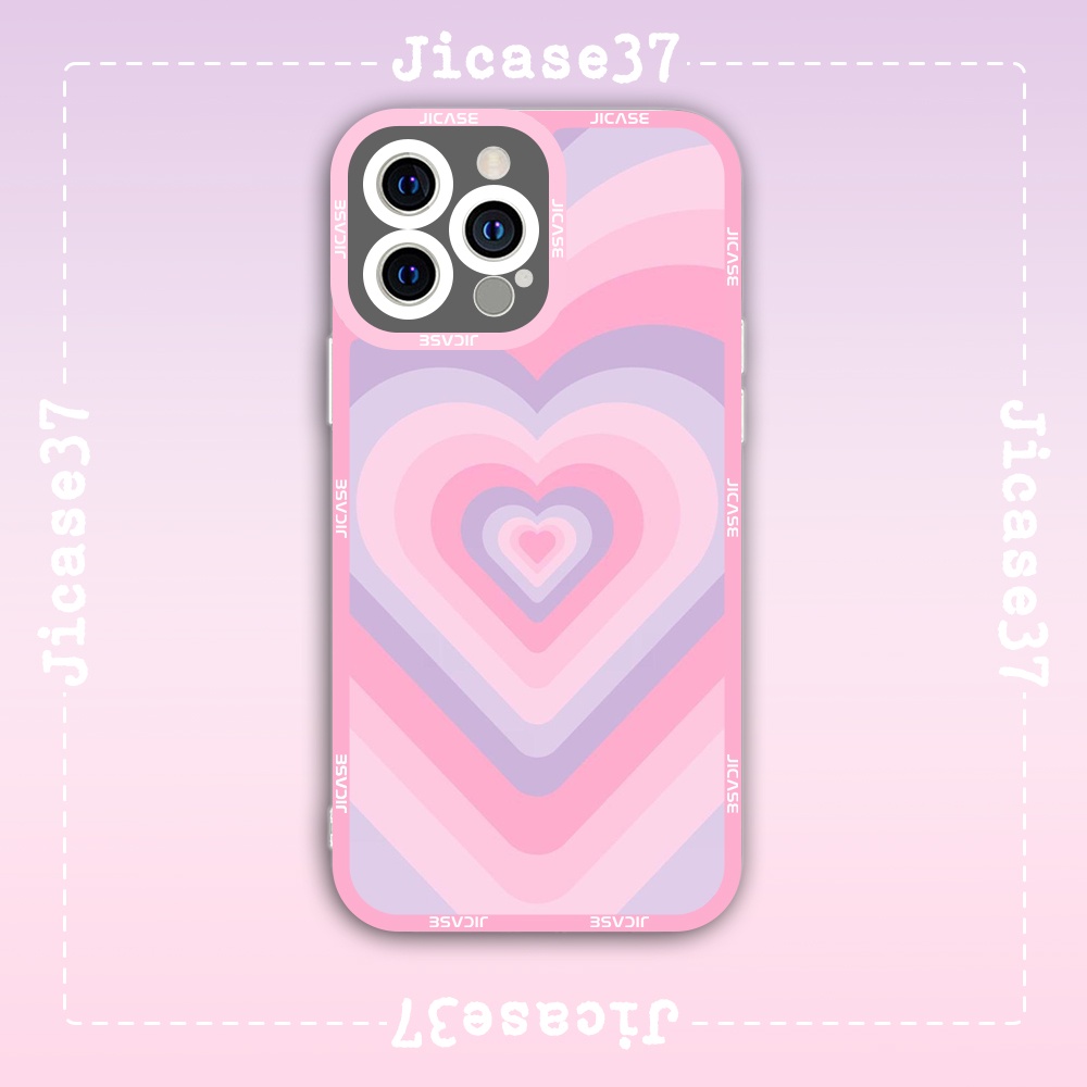 Ốp lưng iPhone Cạnh Vuông Samsung Xiaomi Oppo Jicase Happy Valentine Trái Tim Pink Pattern