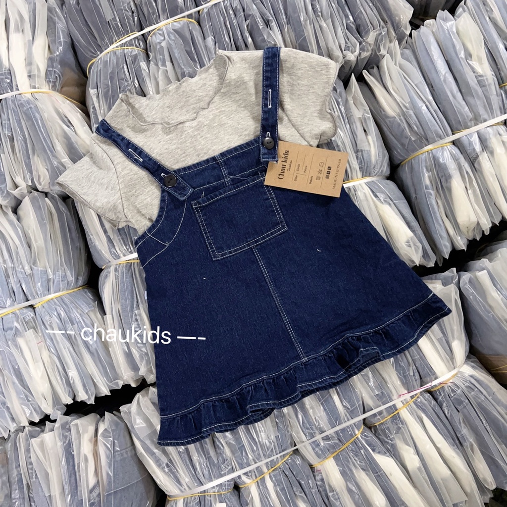 Váy bò kèm áo tăm xám bé gái