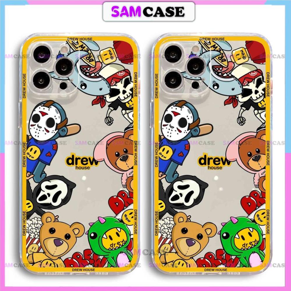 Ốp lưng Drew house cạnh vuông chống sốc silicon trong suốt bvc cho iphone ip 6/6s/7/8/X/XS/11/12/13/14 Pro Plus Max