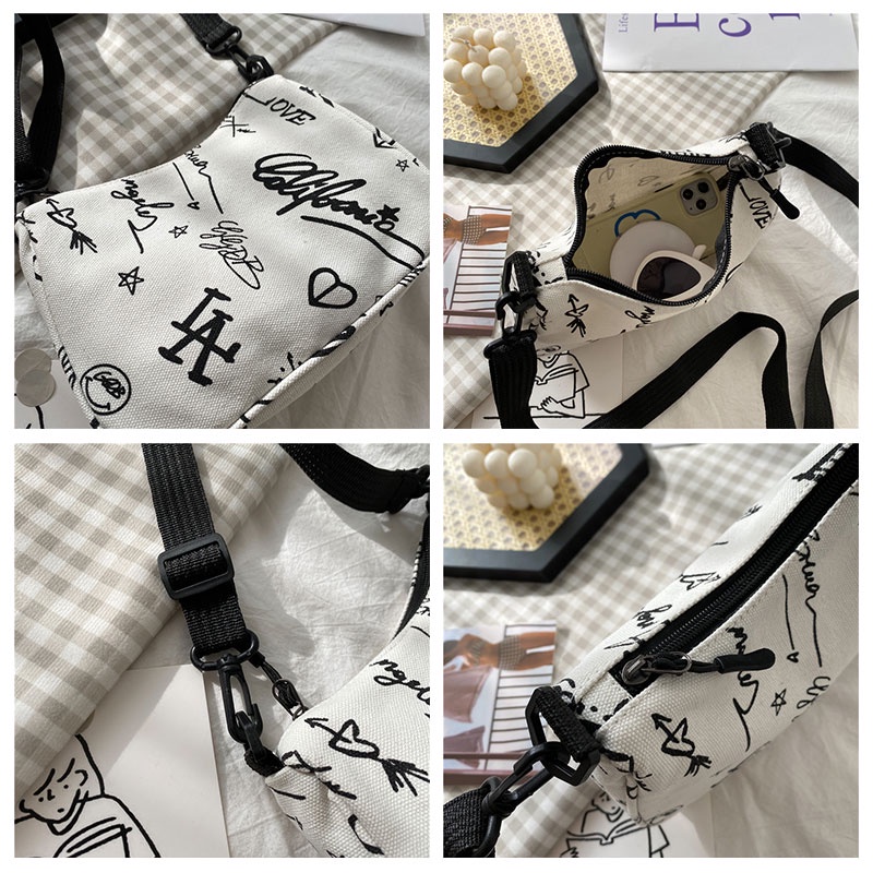 One Túi Vải canvas Đeo Chéo Sức Chứa Lớn In Họa Tiết graffiti Thời Trang Cho Nữ