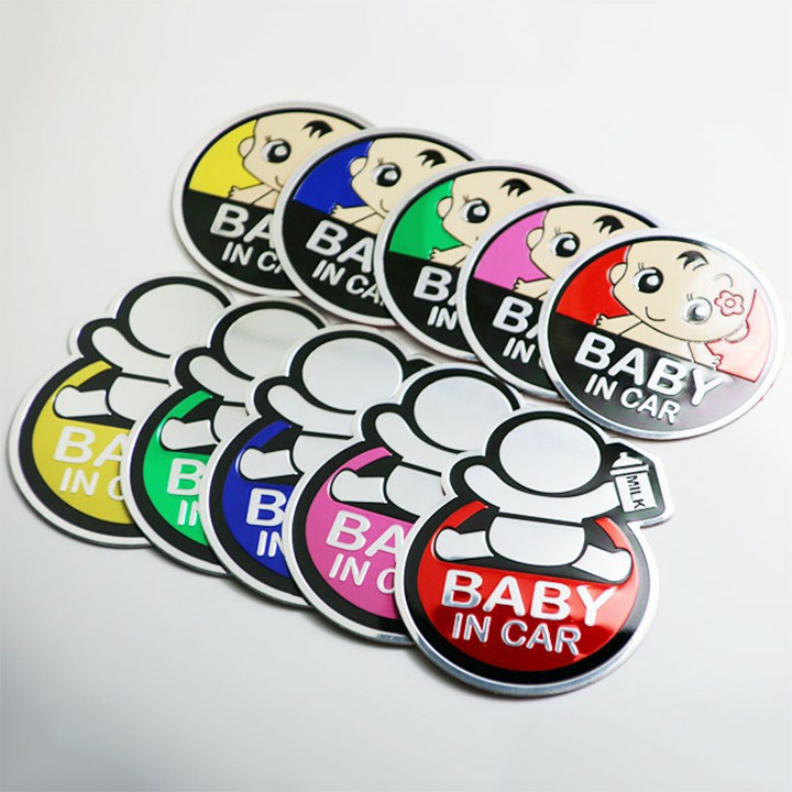 TEM DECAL STICKER Logo kim loại dán BABY IN CAR cao cấp