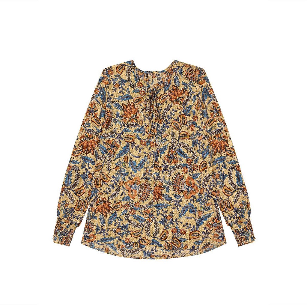 Áo Sơ Mi Tay Dài Hoạ Tiết Hoa Thiết Kế Cổ Chữ v Phong Cách Retro