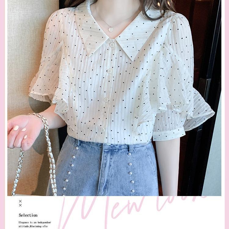 Áo Sơ Mi Chiffon Tay Ngắn Họa Tiết Chấm Bi Thiết Kế Mới Đơn Giản Thời Trang Mùa Hè