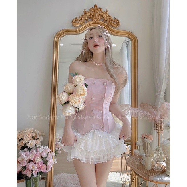 CORSET ỐNG DA LỘN XỊN TẶNG KÈM VÁY TƠ TẦNG XINH XẮN