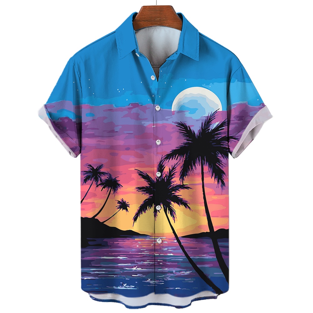 Áo Sơ Mi Tay Ngắn In Họa Tiết Cây Dừa Phong Cách Hawaii Thời Trang Mùa Hè Cho Nam