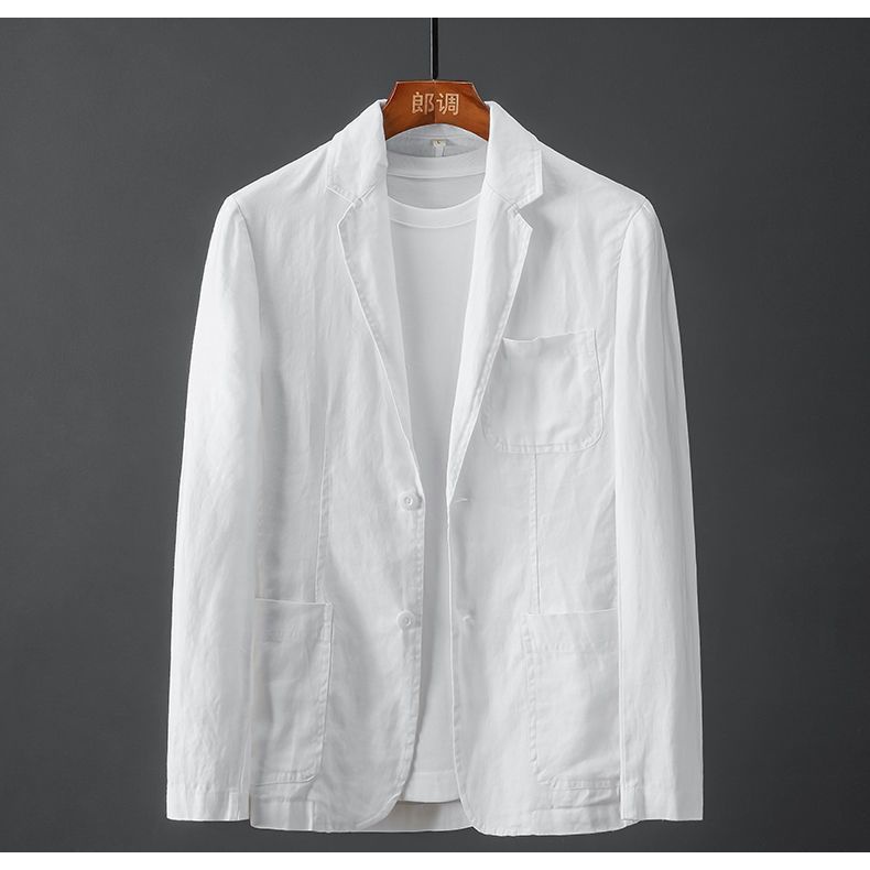 Áo Khoác Vest Vải Lanh Mỏng Màu Sắc Đơn Giản Thoải Mái Thoáng Khí Thời Trang Xuân Thu Cho Nam Giới