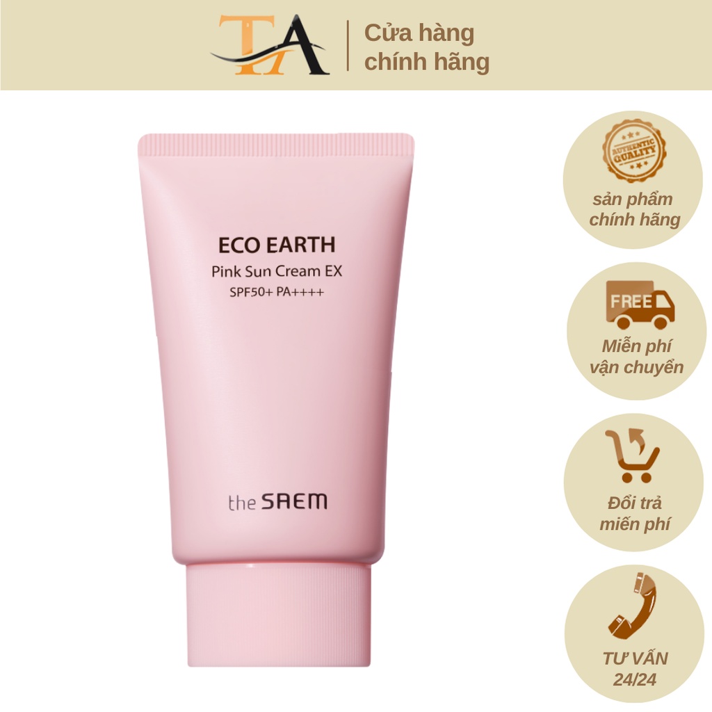Kem Chống Nắng The Saem Eco Earth Pink Sun Cream SPF50+ PA++++ Kiềm Dầu Nâng Tone Ngăn Ngừa Tia UVA và UVB 50ml