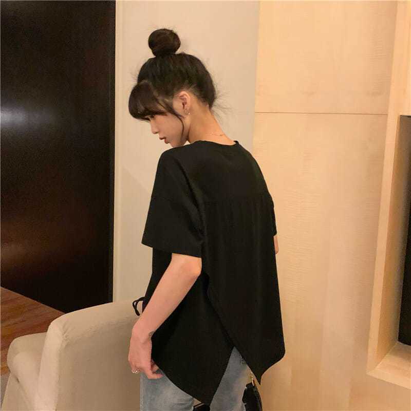 Áo Thun Nữ Cổ Tròn Ngắn Tay Dây Rút Thời Trang