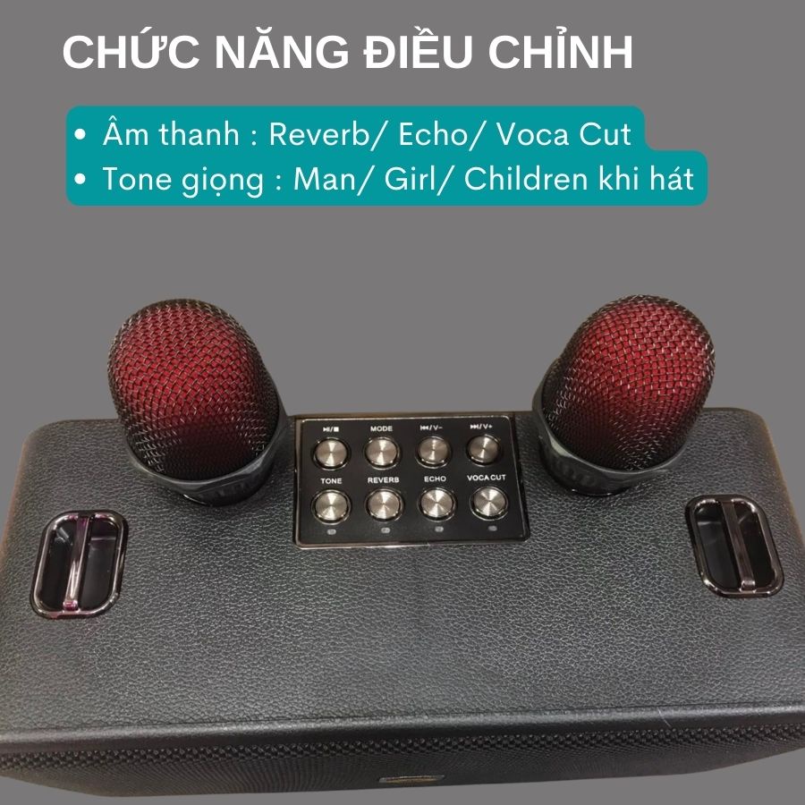 Loa Bluetooth Karaoke M101 chất liệu nhựa ABS cao cấp kết hợp với micro mini tăng giảm âm thanh dễ dàng, công suât 20W