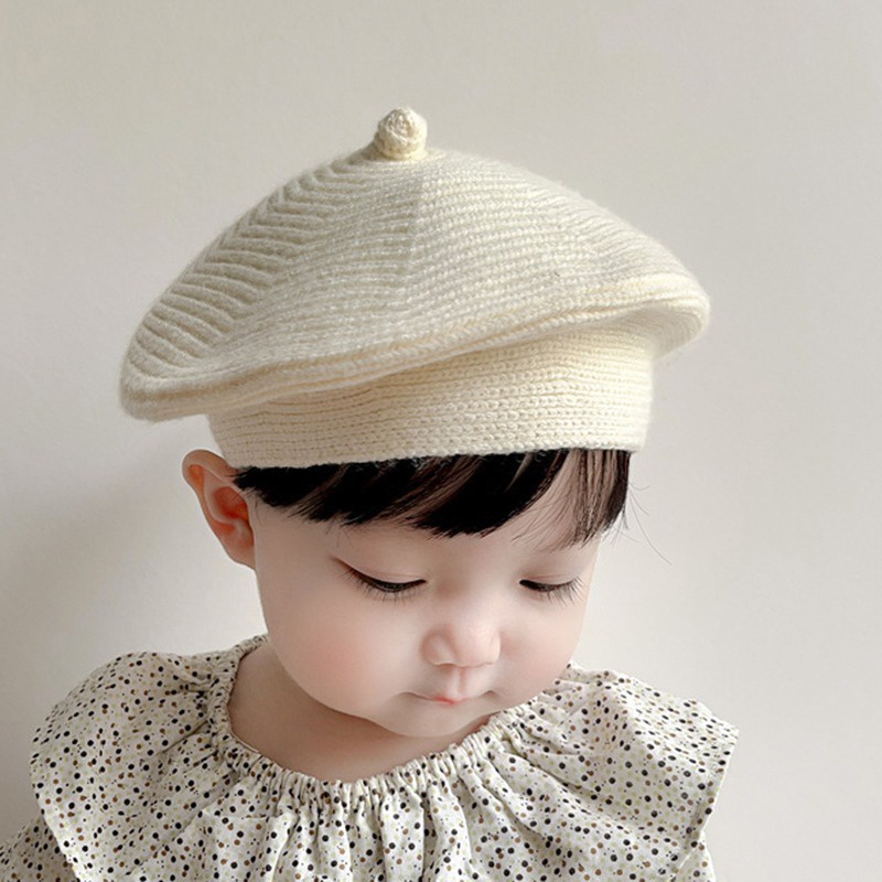 Mũ beret Len Dệt Kim Màu Trơn Dễ Thương Thời Trang Xuân Thu Phong Cách Hàn Quốc Cho Bé