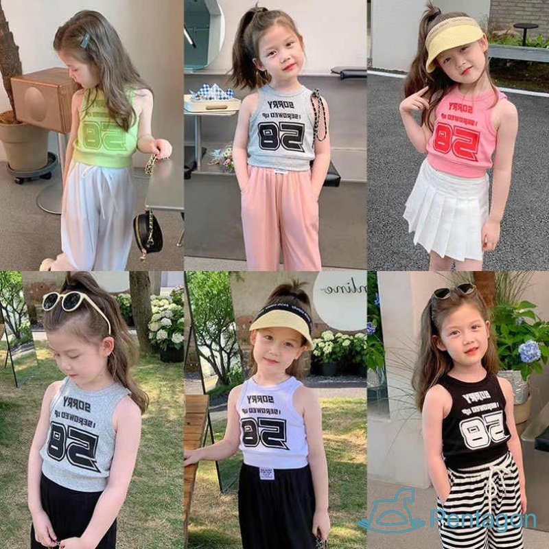 Áo Thun Sát Nách Màu Trơn In Chữ Thời Trang Mùa Hè Cho Bé Gái