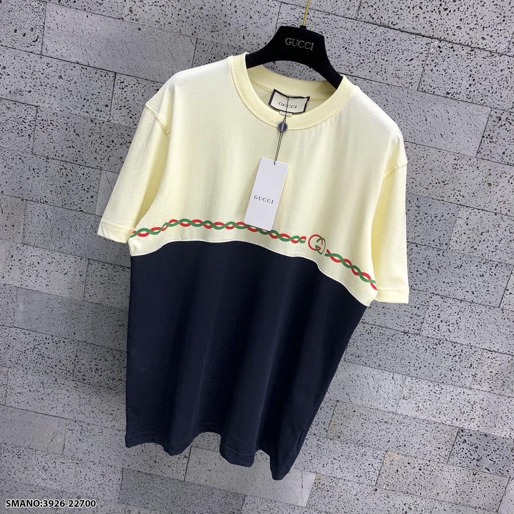 Áo phông nam nữ Premium Cotton cao cấp phối màu đen sữa dập chữ GG trước ngực siêu sang.Fashion Class