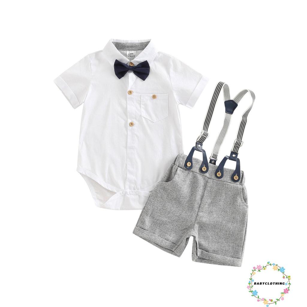 Set Áo Thun Ngắn Tay Cổ Bẻ + Quần Short Yếm Đáng Yêu Cho Bé Trai 6 Tháng-3 Tuổi