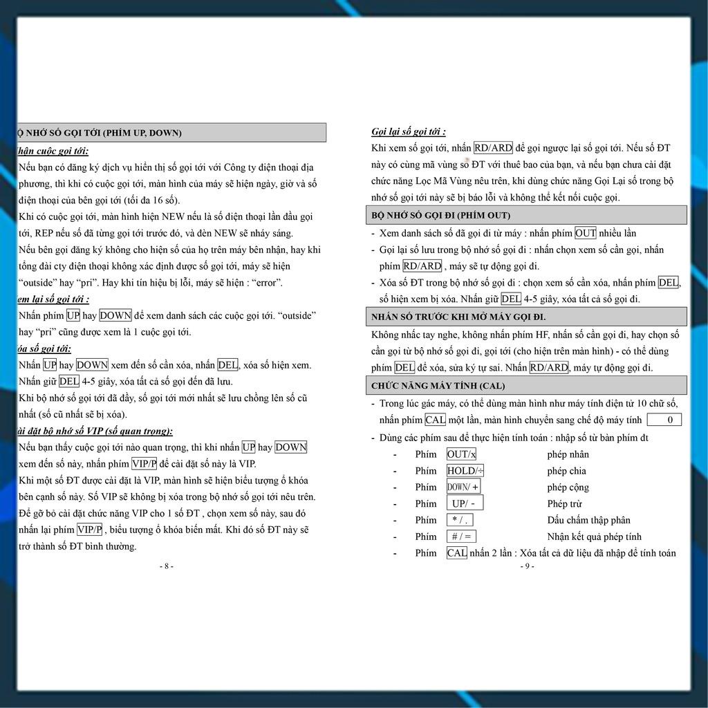 Điện thoại văn phòng, điện thoại khách sạn, gia đình, loại có dây để bàn, có màn hình hiện số gọi tới. KTeL303