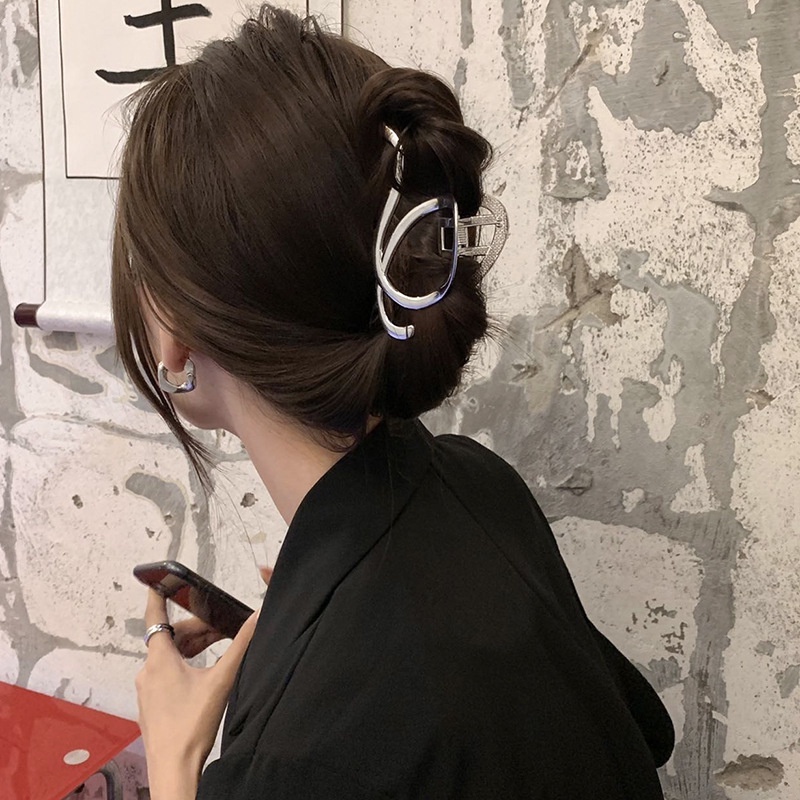 Kẹp Tóc Hình Cá Mập Bằng Kim Loại Thiết Kế Hình Học Bất Đối Xứng Cỡ Lớn Phong Cách Pháp Thanh Lịch Cho