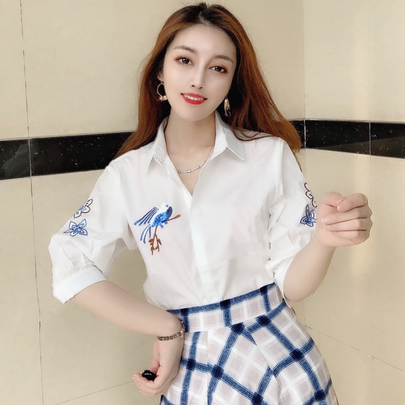 Đầm Sơ Mi Dài Dáng Rộng Thêu Họa Tiết Xinh Xắn Có Size Lớn Thời Trang Dành Cho Nữ