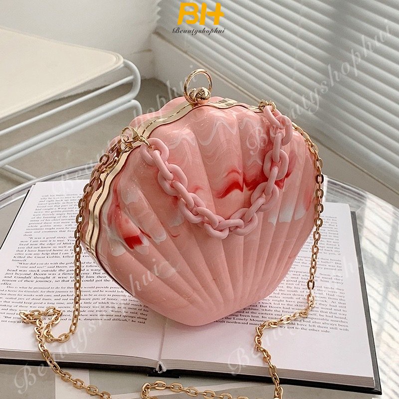 Túi Đeo Chéo Bằng Acrylic Màu Nhuộm Phối Dây Xích Thời Trang Mới Cho Nữ