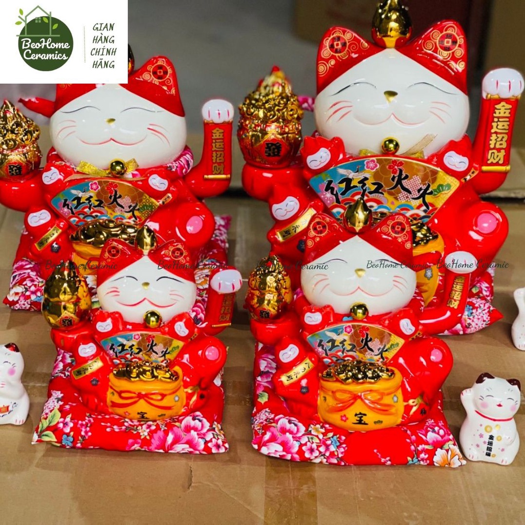 Mèo thần tài, mèo may mắn neko maneki vẫy tay kèm đệm siêu xinh( MẪU MỚI)