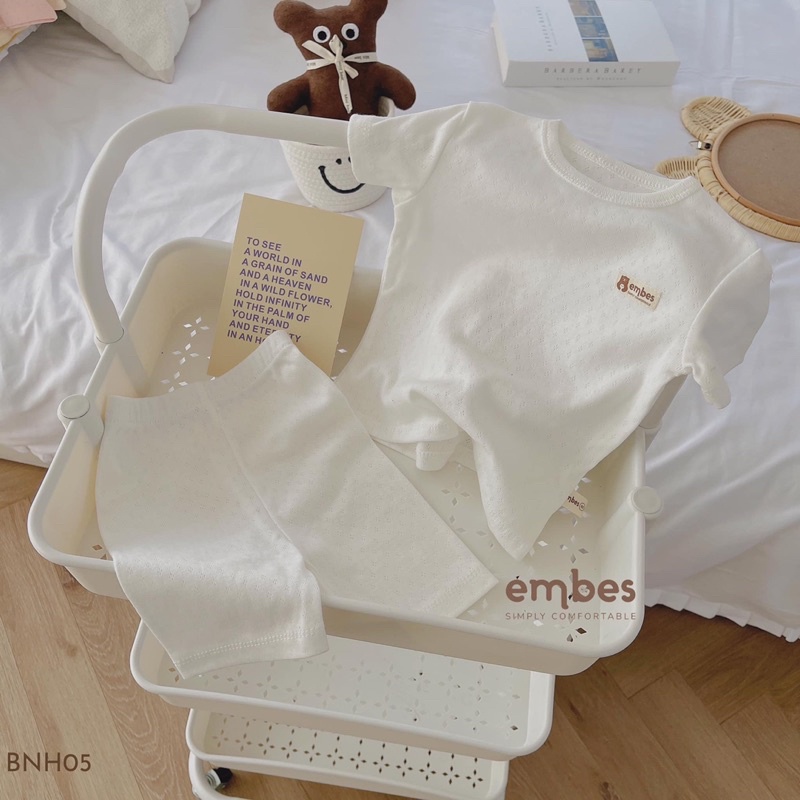 Embes Bộ quần áo cộc tay bé trai , bé gái, đồ hè cho bé trai vải thổ mềm mát mặc nhà cho bé 7kg đến 18kg
