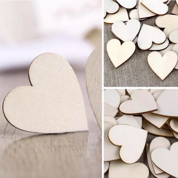 Set 50 Miếng gỗ hình trái tim Thegioipuzzle độc đáo, 50pcs gỗ dùng để vẽ hình, tô màu, trang trí bàn tiệc cưới