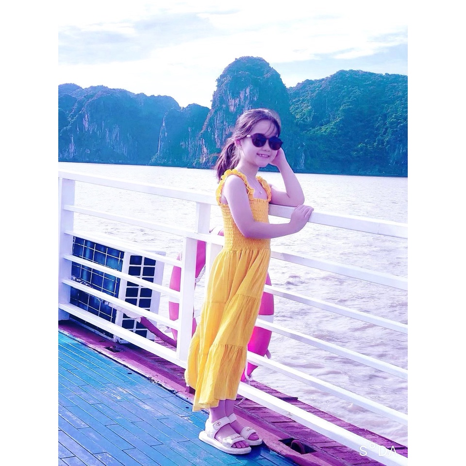 Mcbb 9-24 kg 100% tơ lụa đầm hai dây cho bé gái maxi tiểu thư xòe váy công chúa bé gái váy trẻ em bé gái 1-16 tuổi 2 dây