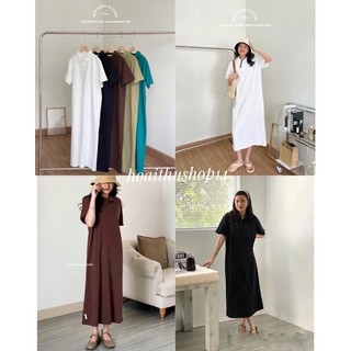 Váy polo có cổ trơn dáng dài maxi cộc tay nhiều màu đi học đi chơi siêu xinh
