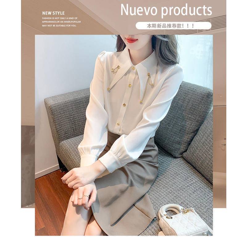 Áo Sơ Mi Chiffon Cao Cấp Phối Dây Xích Thời Trang Mùa Xuân 2023