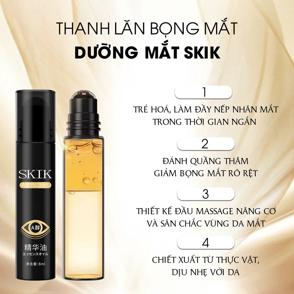 Thanh lăn bọng mắt SKIK - Thanh lăn SKIK hỗ trợ giảm quầng thâm mắt, tan bọng mắt, làm mờ nếp nhăn quanh mắt