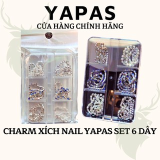 Charm xích nail đính đá hạt trai Yapas set 6 dây, Charm đính gắn trang trí móng dây xích hạt phụ kiện cao cấp