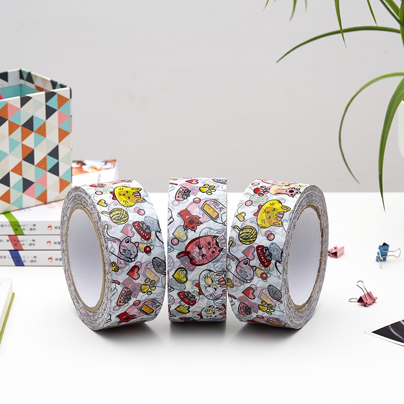 Băng keo hoạt hình, băng dính gói hàng họa tiết mèo cute, băng keo gói hàng