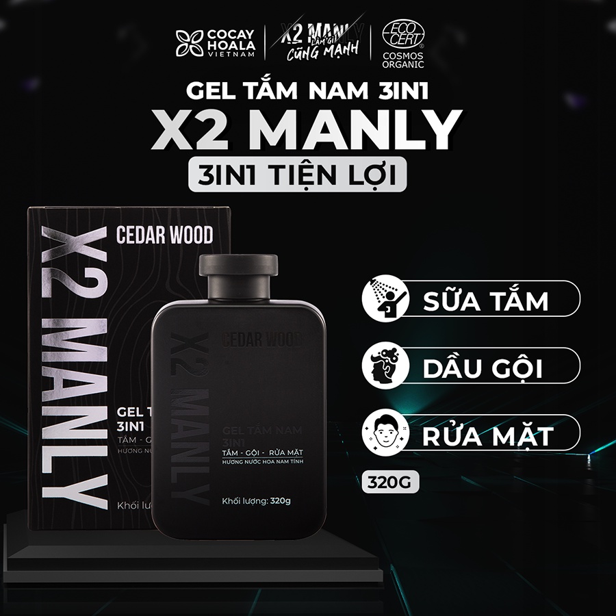 Combo Vì Anh Ngon X2 Manly - Sữa tắm gội hương nước hoa nam tính Cỏ Cây Hoa Lá  320g & Gel vệ sinh nam 150g